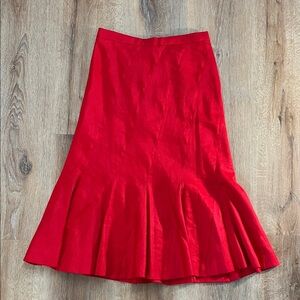 J. Crew Vibrant Red Linen Viscose Fit Flare Mermaid Midi Skirt Size 00